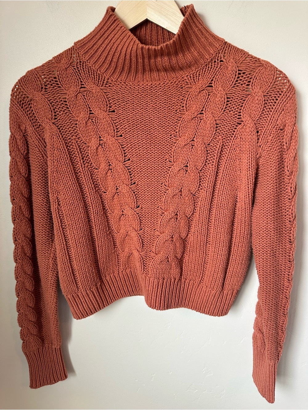 Aeropostale Rust Cable Knit Turtleneck Sweater Women’s XS Oversized Cozy